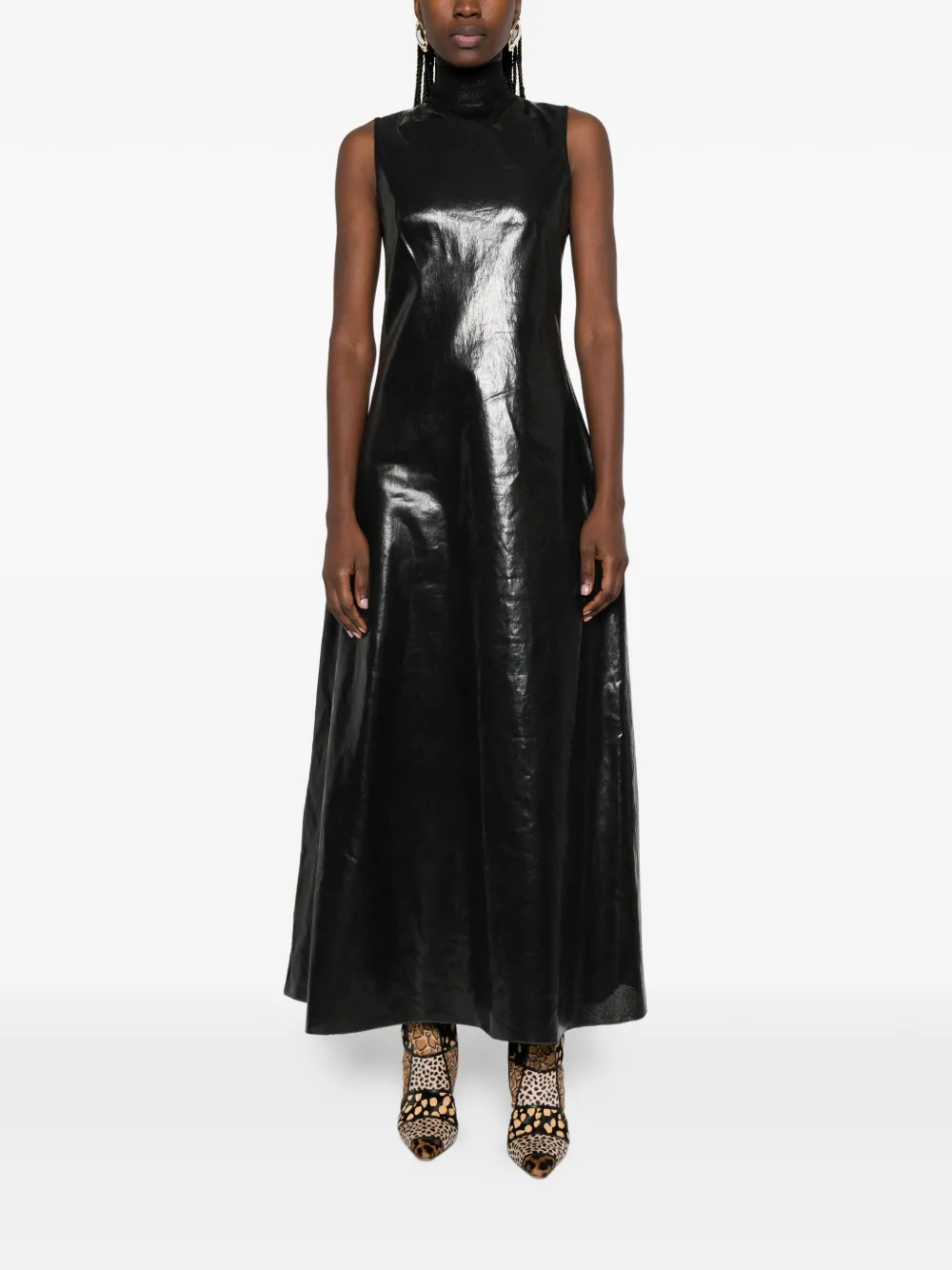 turtleneck sleeveless maxi dress