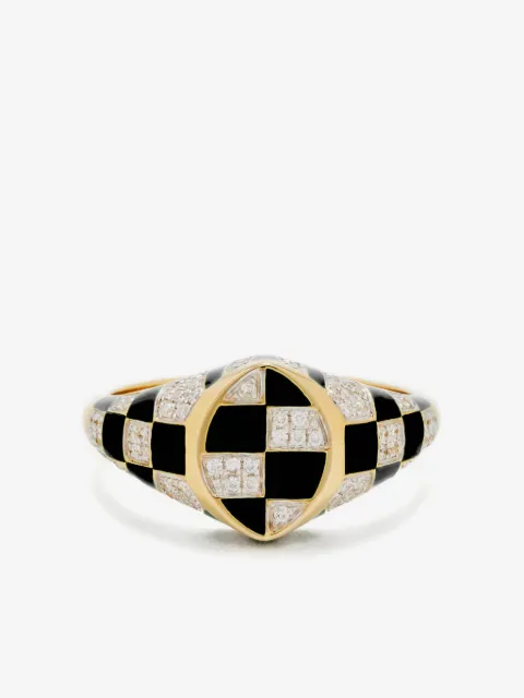 Yvonne Léon 9CT yellow gold check-pattern diamond-embellishment ring