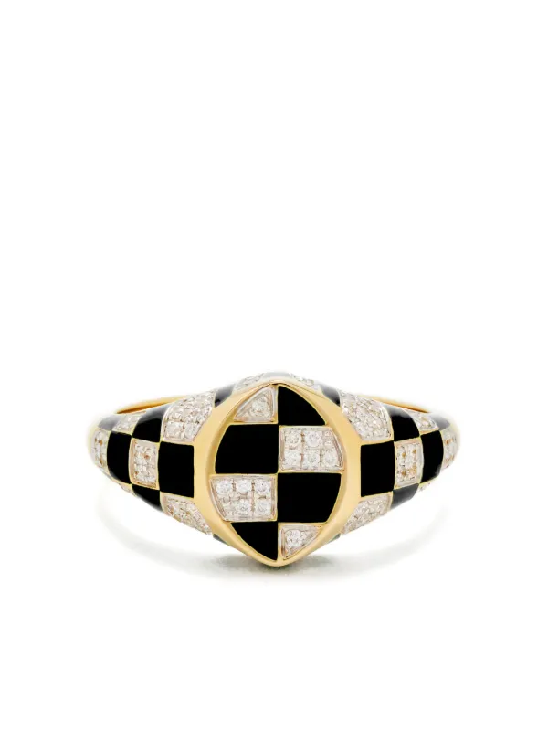 Yvonne Léon 9CT Yellow Gold Check-pattern Diamond-embellishment Ring