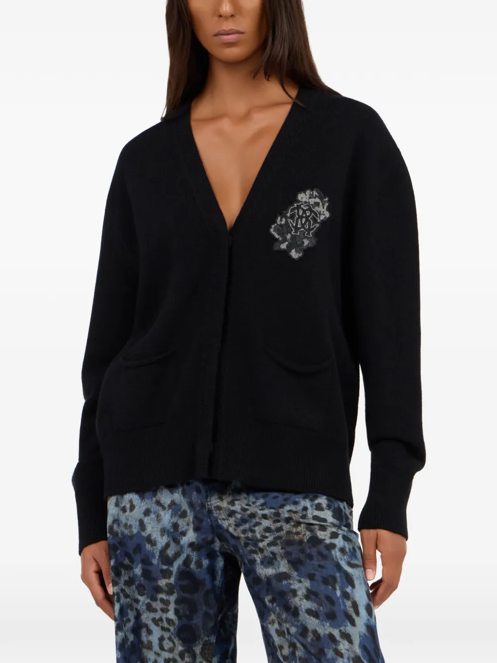 Roberto Cavalli Vest met bloemapplicatie Zwart