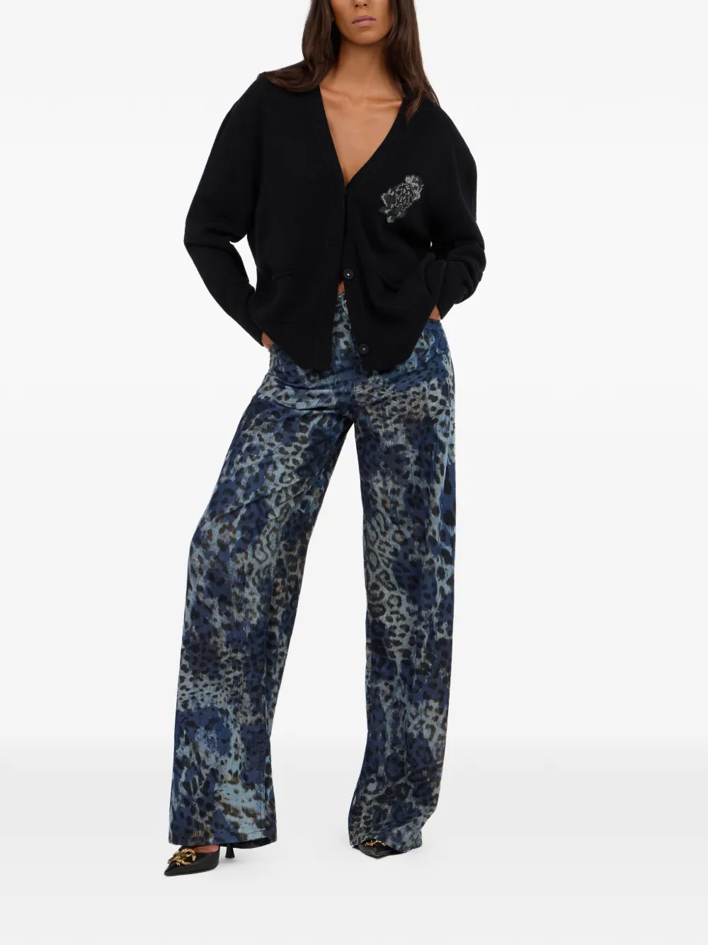 Roberto Cavalli Vest met bloemapplicatie Zwart
