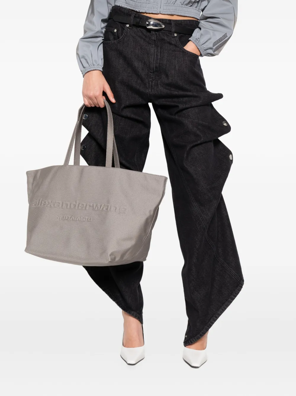 Alexander Wang embossed canvas nylon tote bag - Grijs