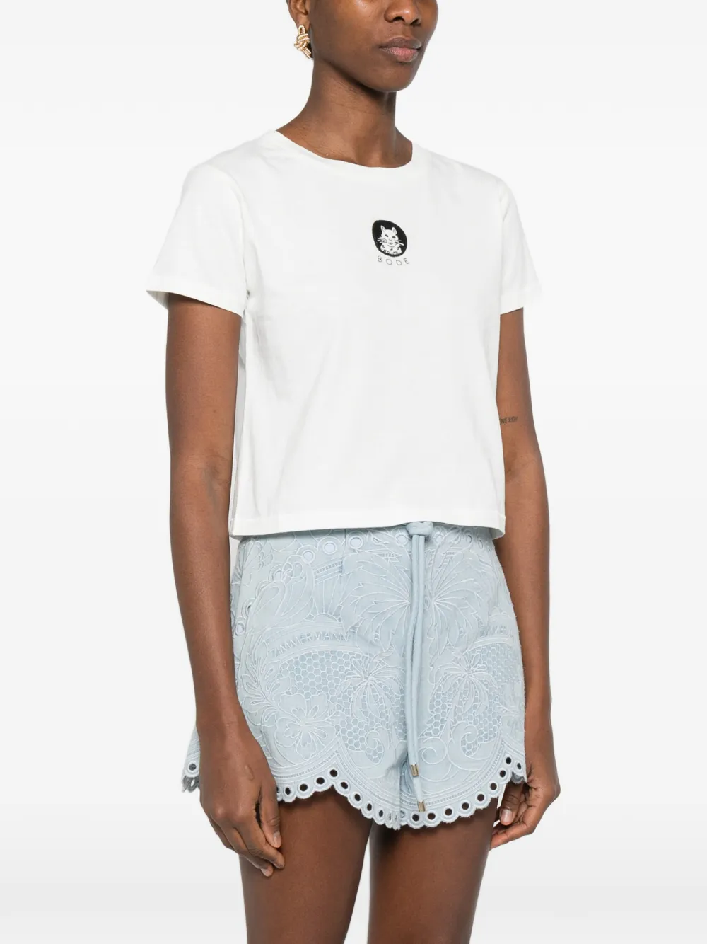  Bode Round-neck Cat-detail T-shirt - White 