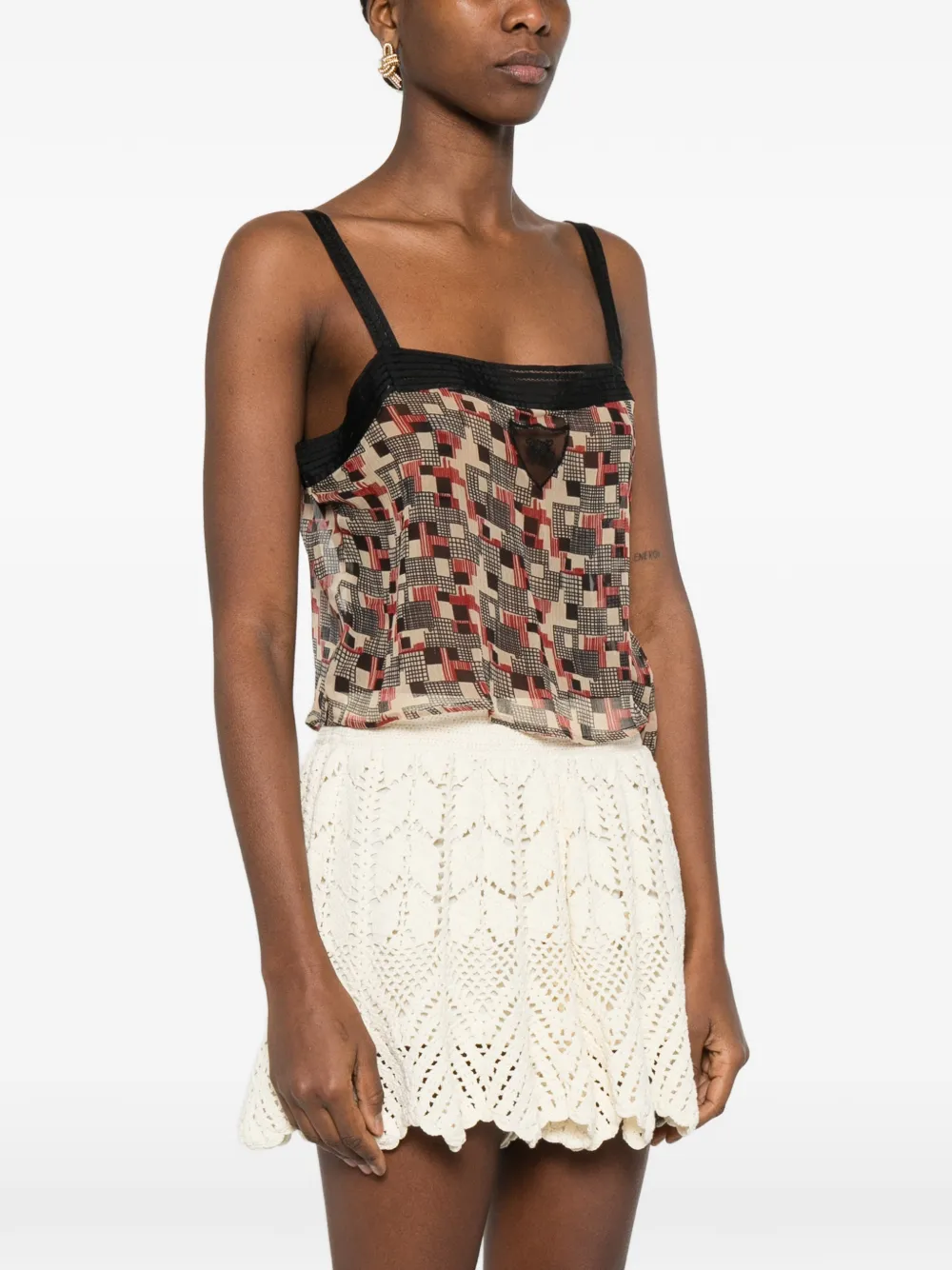  Bode Quadrille Square-neck Top - Neutrals 