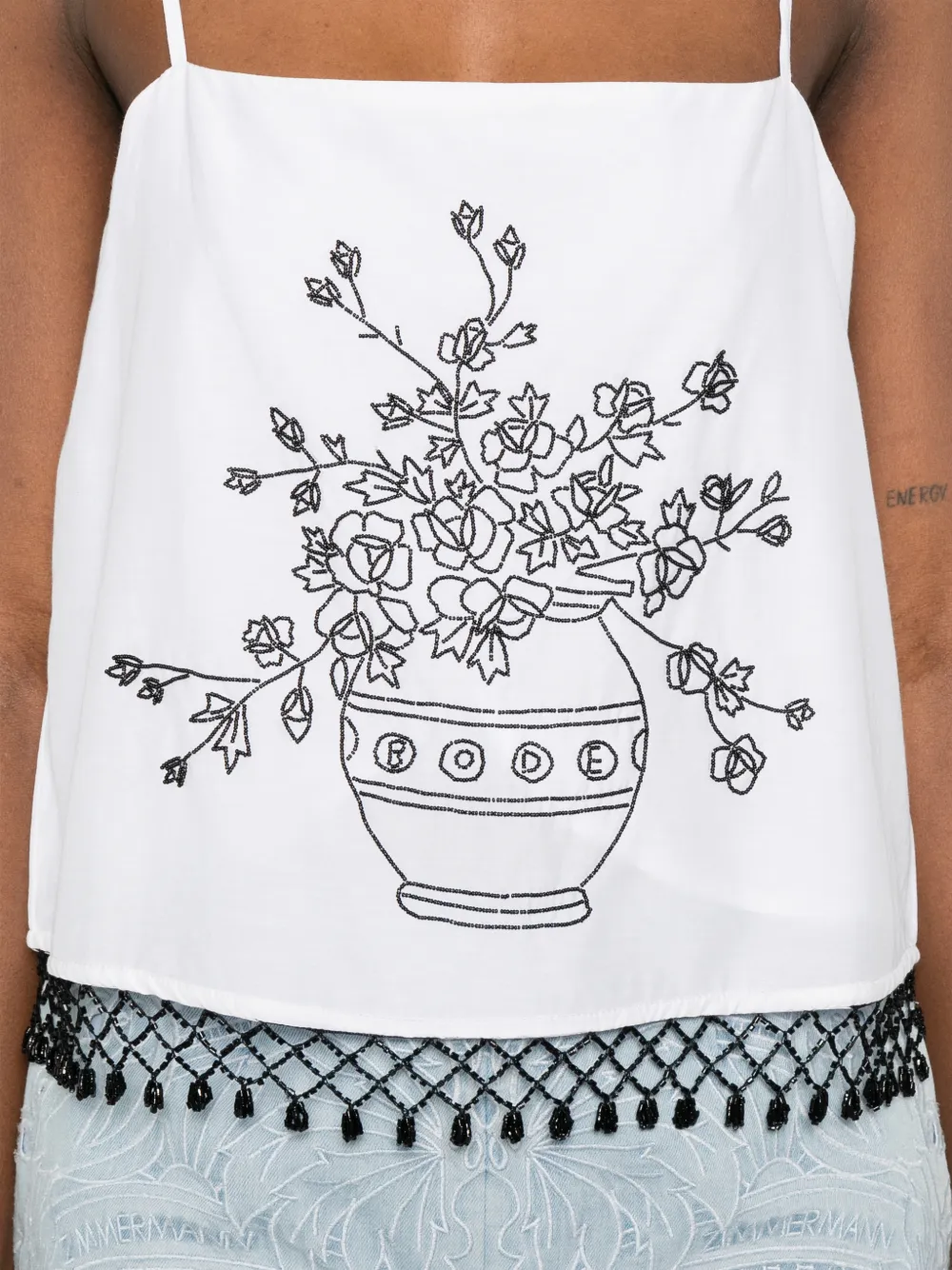 BODE Rosebloom tanktop met kralen Wit