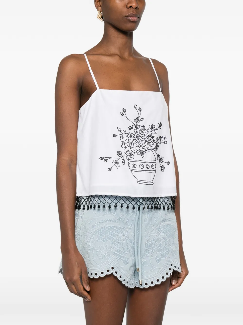  Bode Rosebloom Floral-print Top - White 