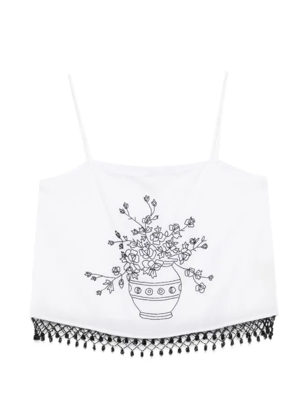 Bode Beaded Rosebloom Tank in White