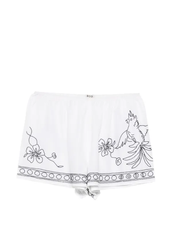 Bode Beaded Cockatoo Tap Shorts in White