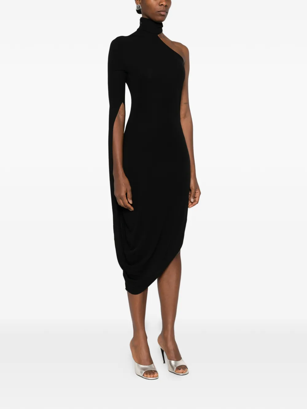 Alexander Wang Asymmetric Midi Dress In Black