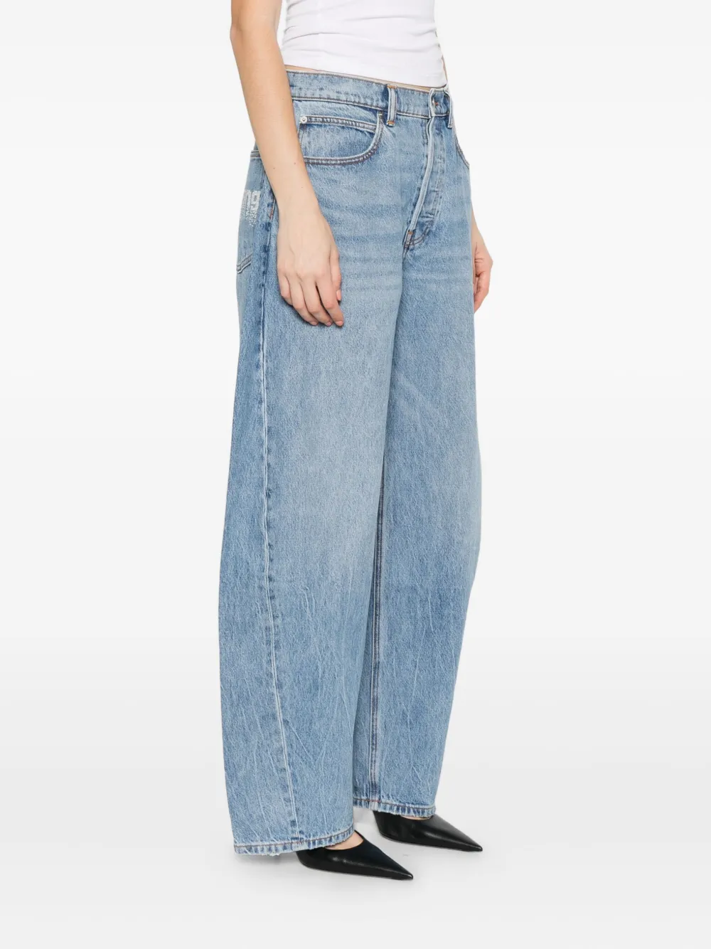 Alexander Wang Crystal-embellished Wide-leg Jeans In Blue