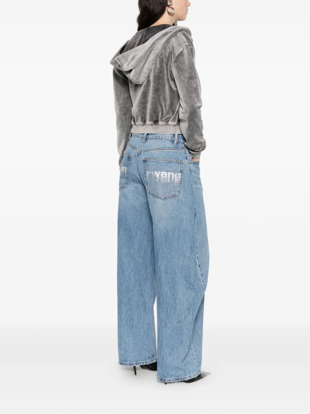 Alexander Wang Crystal-embellished Wide-leg Jeans In Blue