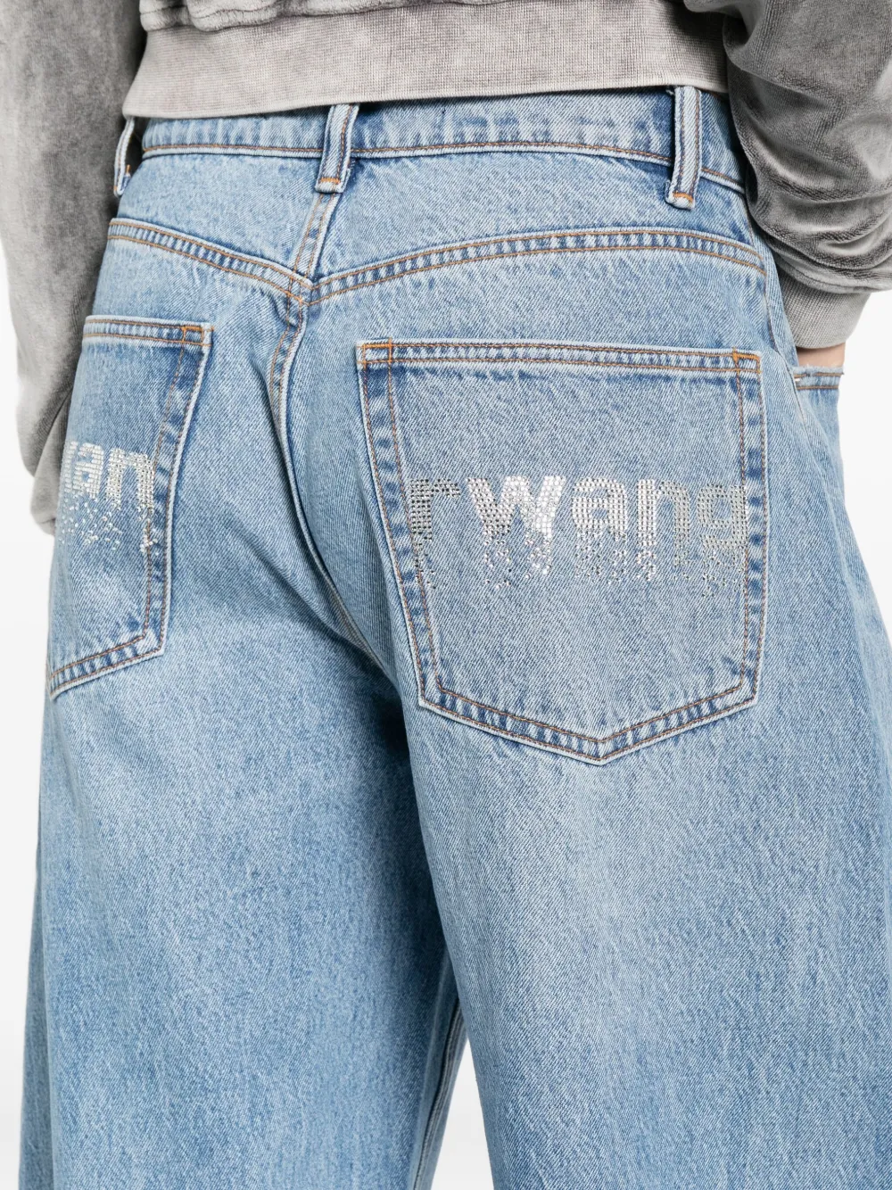 Alexander Wang Crystal-embellished Wide-leg Jeans In Blue