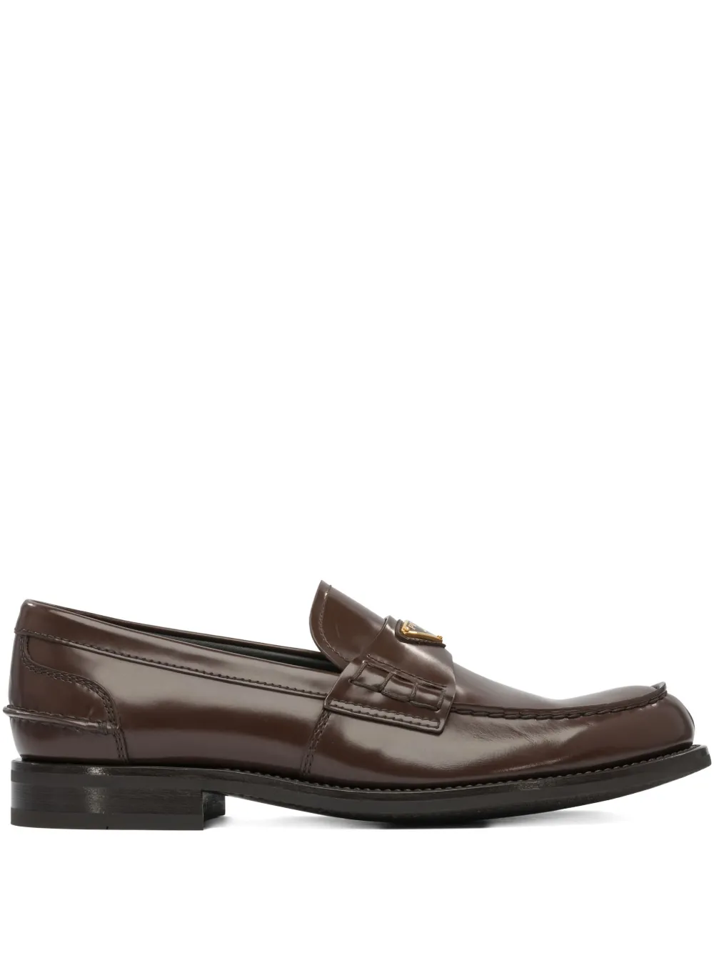 Prada Leren loafers met logoplakkaat Bruin