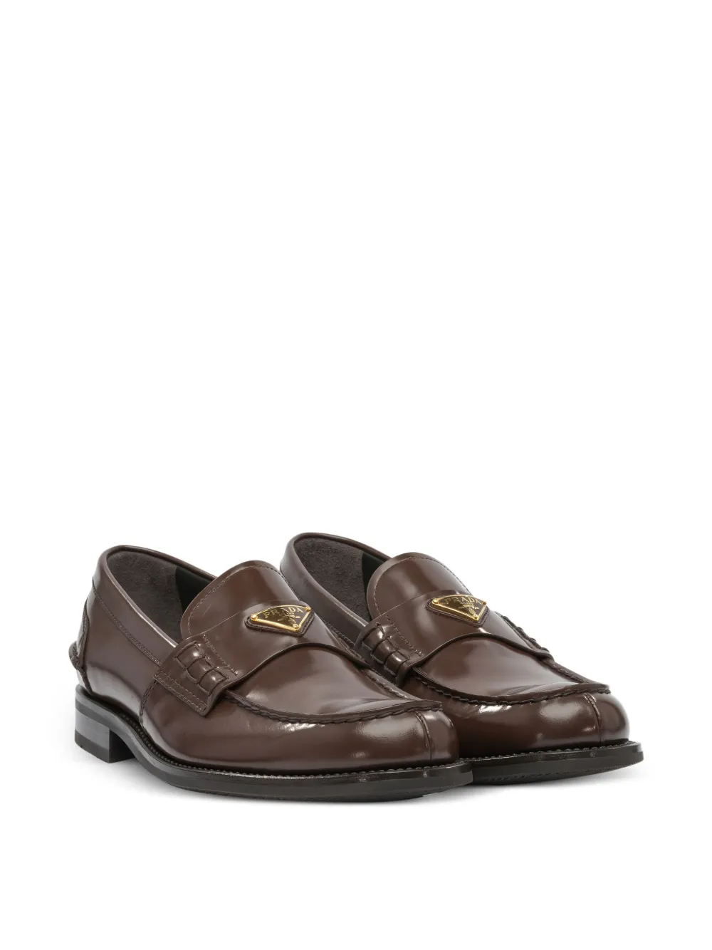 Prada Leren loafers met logoplakkaat - Bruin
