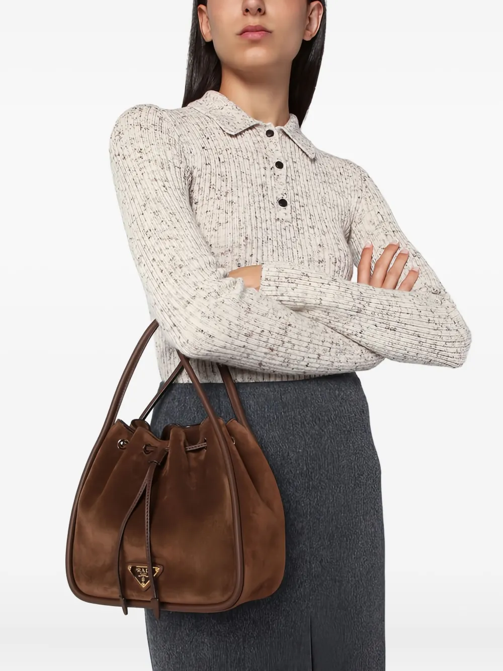 Prada Bucket-tas met trekkoord Bruin