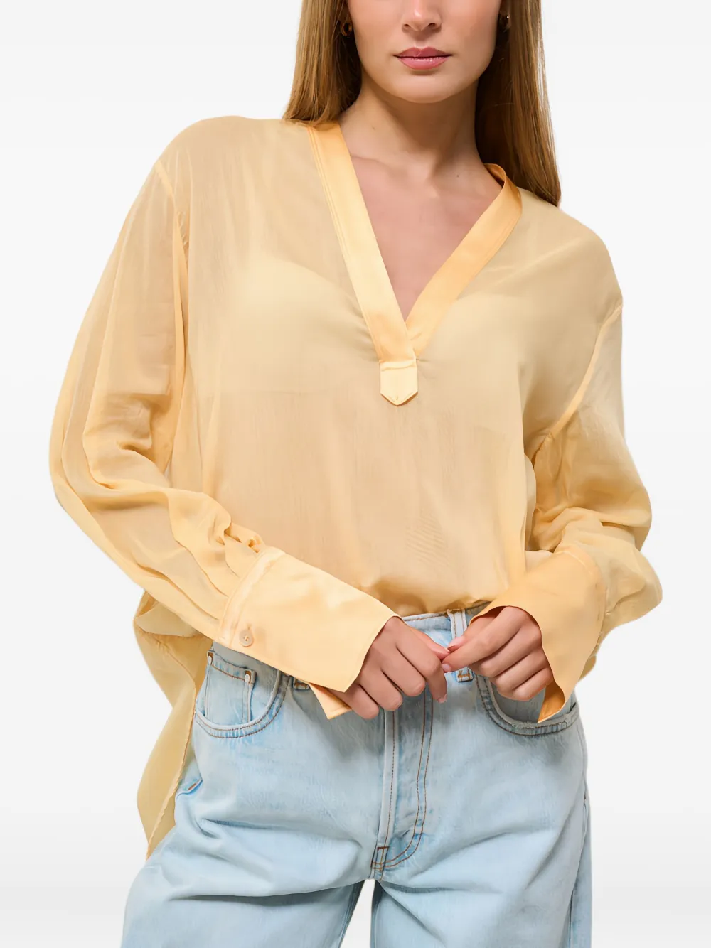 v-neck satin-cuff shirt