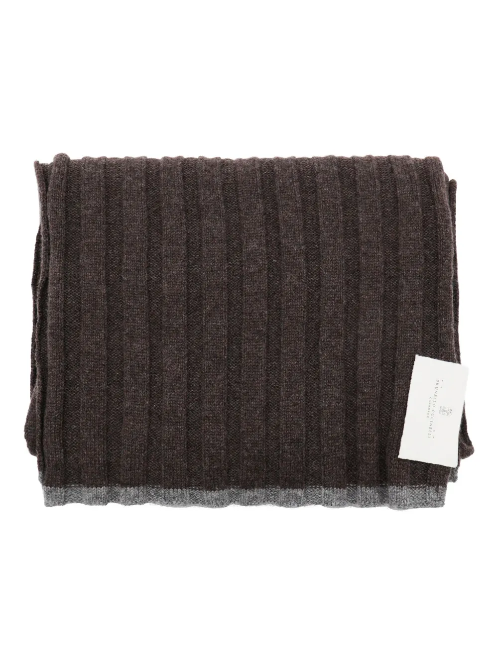 Brunello Cucinelli リブニット スカーフ - ブラウン Brunello Cucinelli リブニット スカーフ - ブラウン