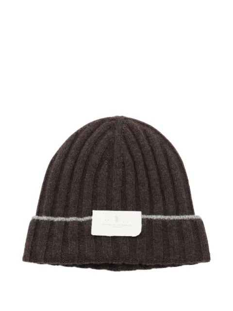 Brunello Cucinelli gorro tejido de canalé con parche del logo