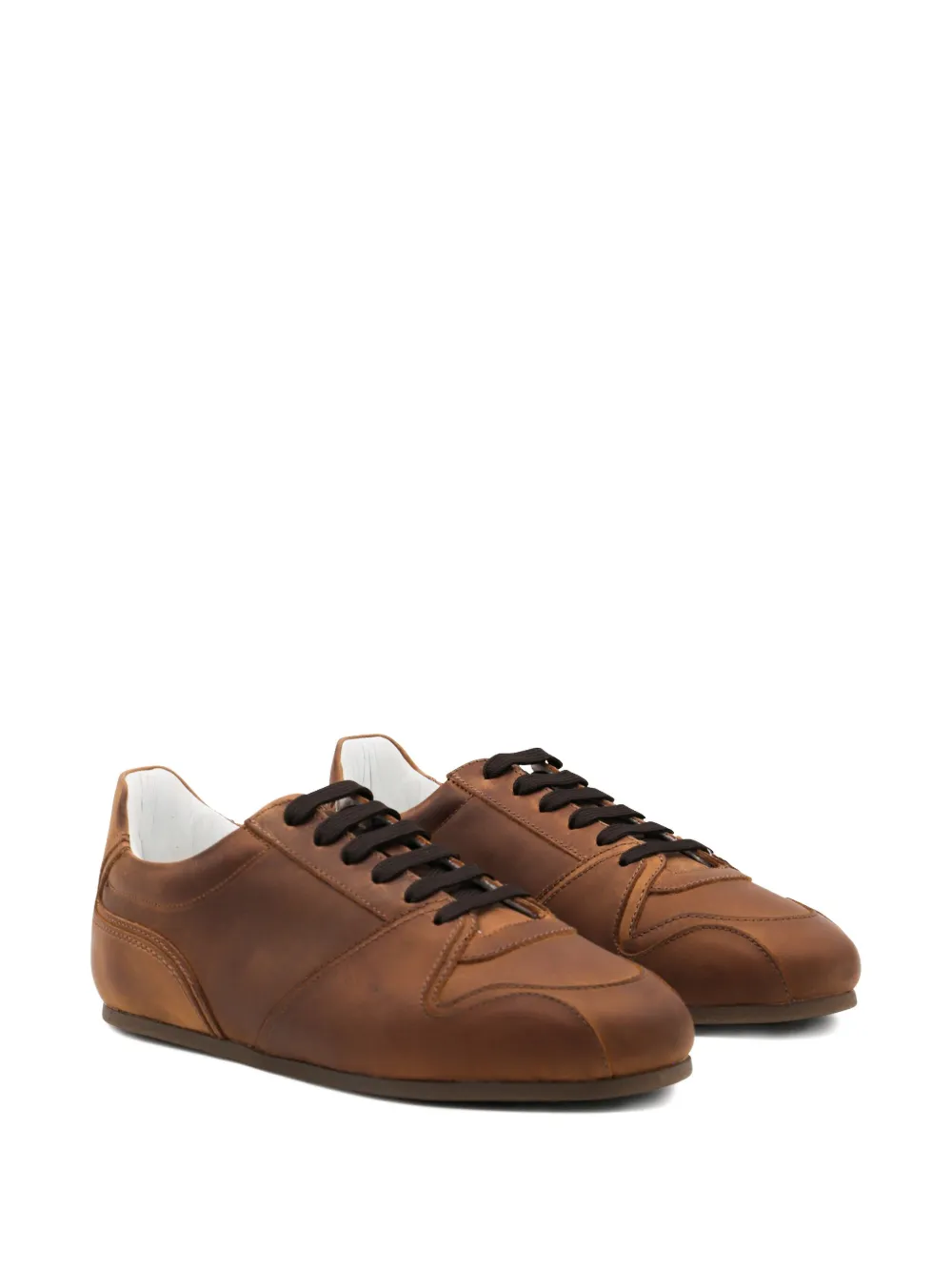 Moschino leather lace-up sneakers Brown