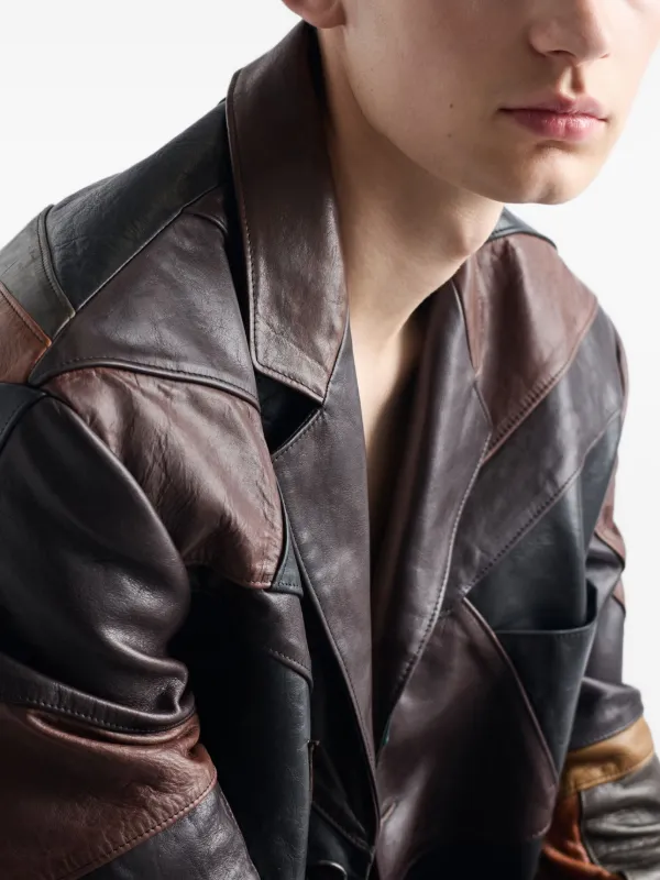 Prada Patchwork Leather Jacket | Brown | FARFETCH