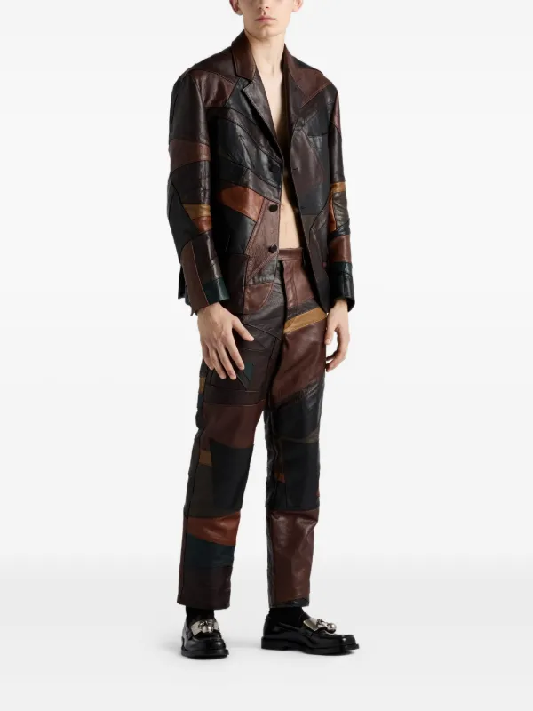 Prada Patchwork Leather Jacket | Brown | FARFETCH
