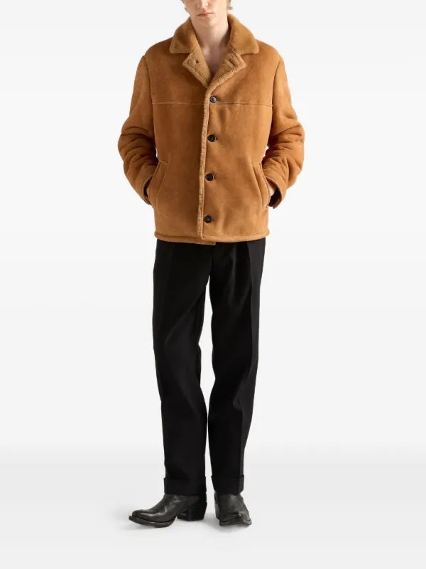 PRADA レザージャケット ラムレザー シングル ブラウン サイズ48 PRADA - 美品 プラダ PRADA ジャケット レザージャケット テーラード