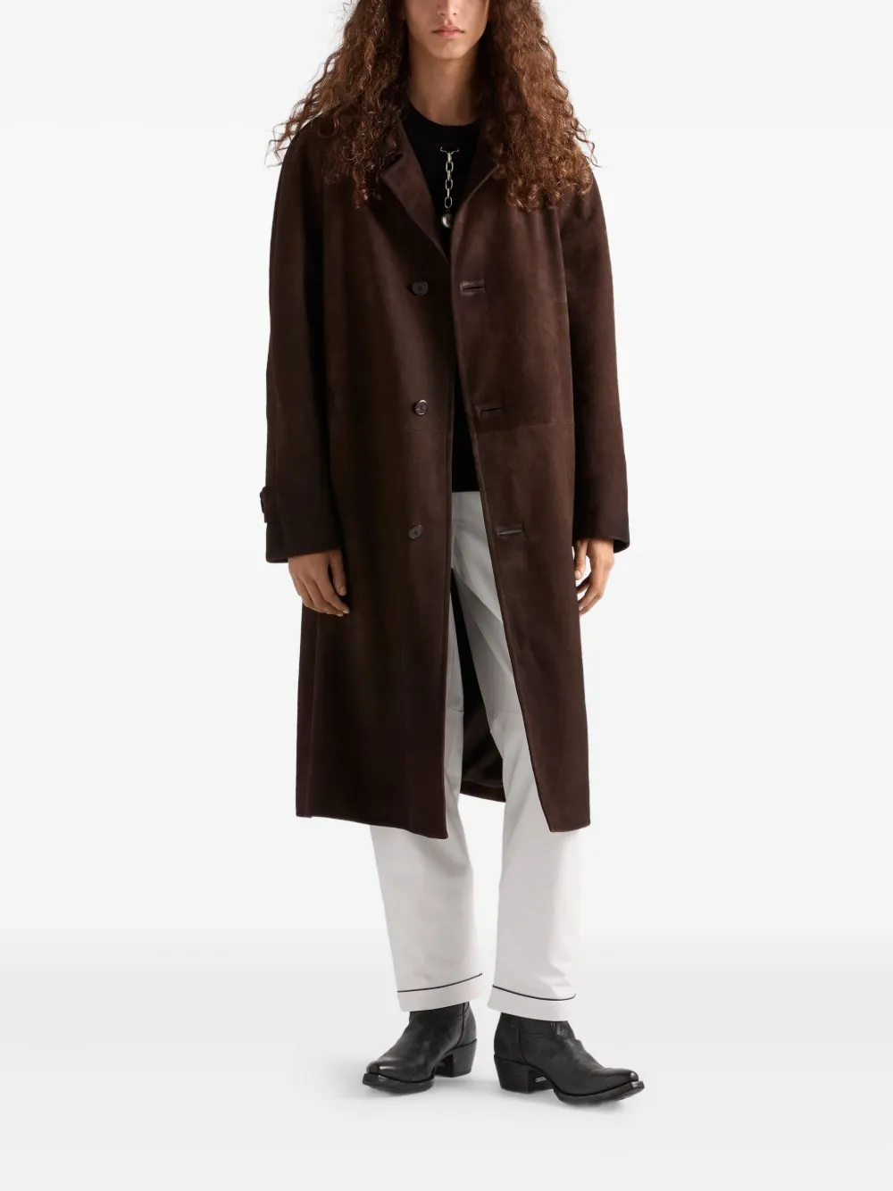 Prada raglan-sleeve suede coat | Single Breasted Coats | Image 2