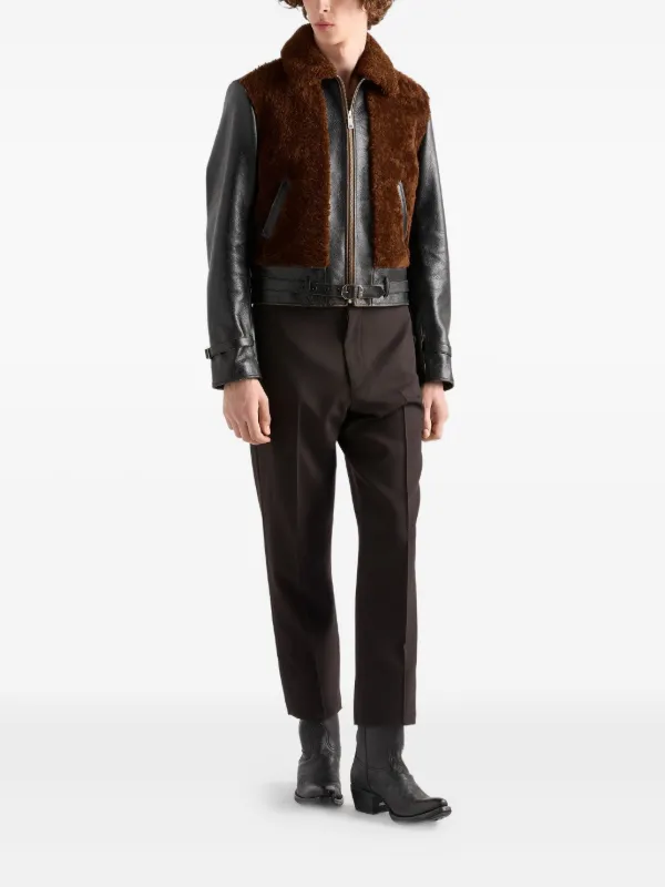 Prada Shearling Leather Jacket | Brown | FARFETCH