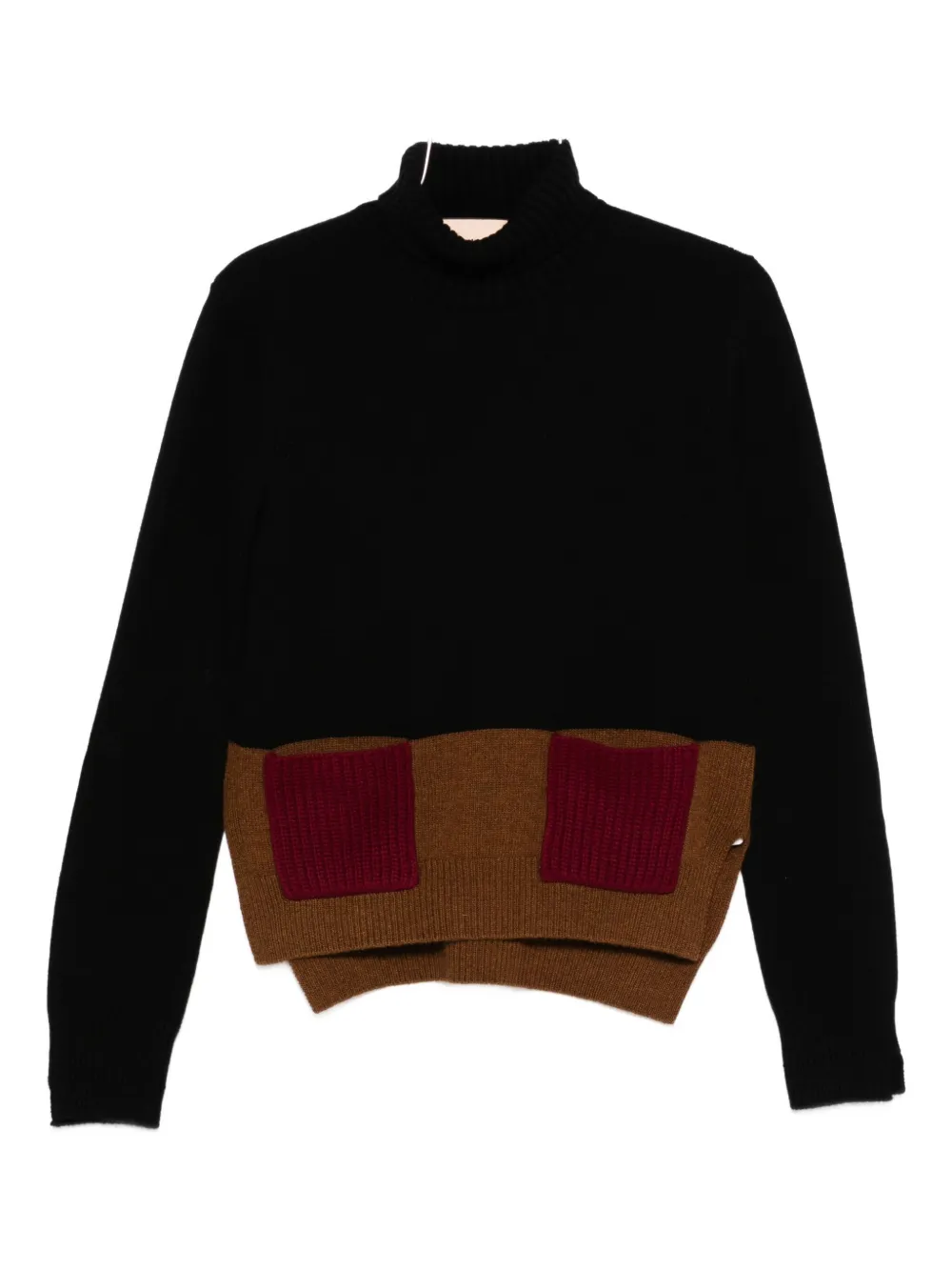 Plan C Turtleneck Pocket Knitted Top In Multi