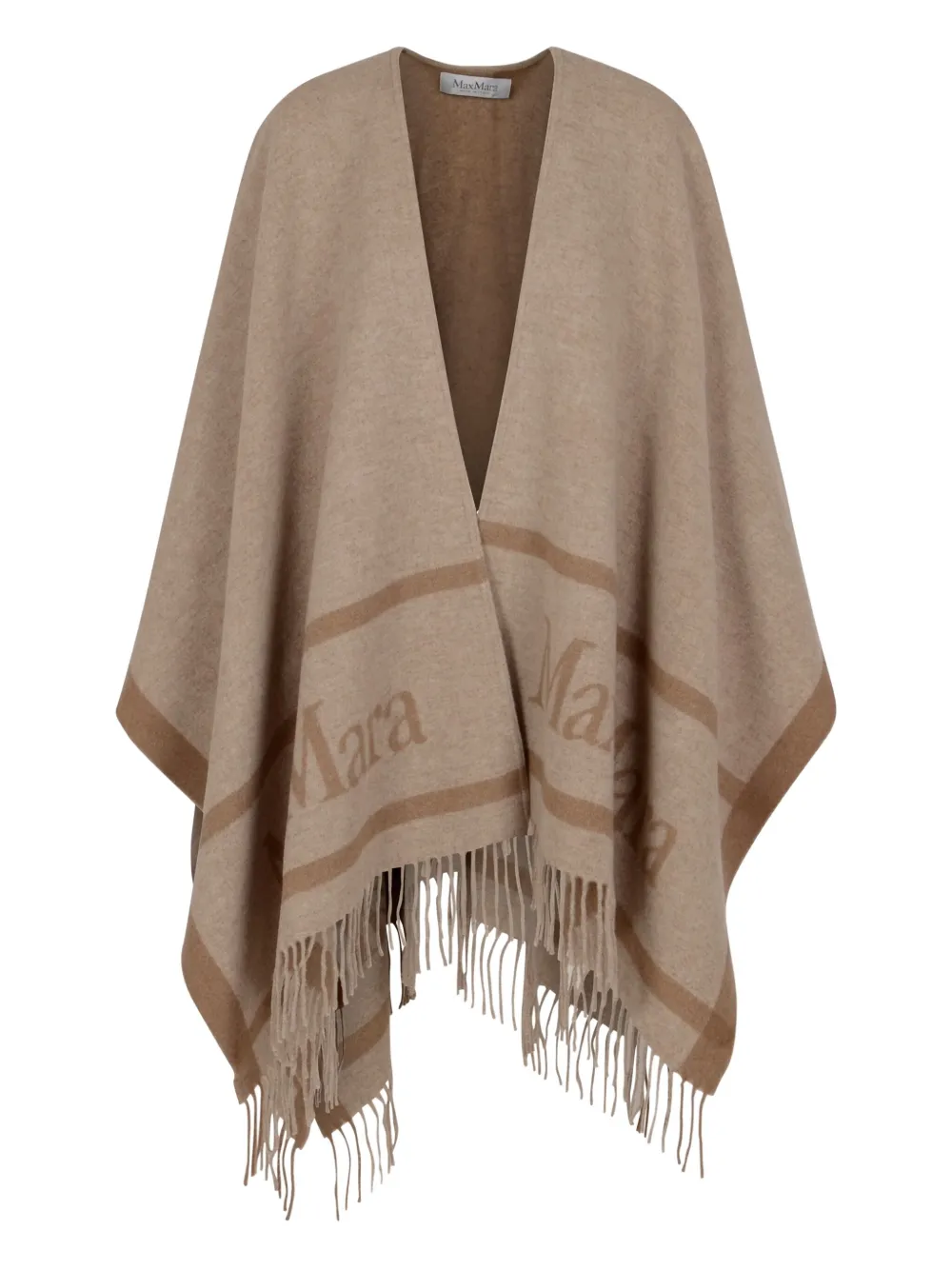 Max Mara Sandy Color Jacquard Wool Poncho In Neutral