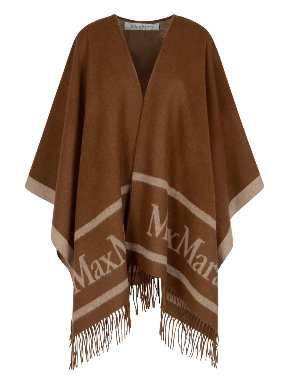 Max Mara logo-jacquard fringe-detail cape Bruin