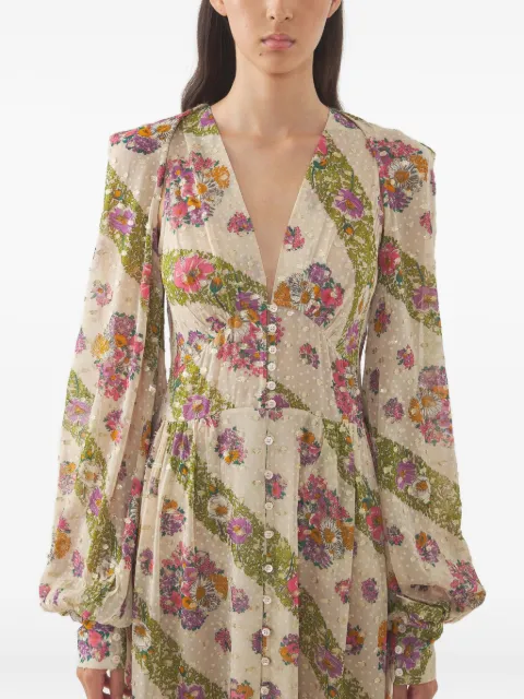 Antik Batik Vestido midi floral com mangas bufantes