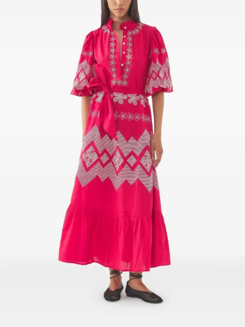 Antik Batik Vestido com mangas bufantes e bordado