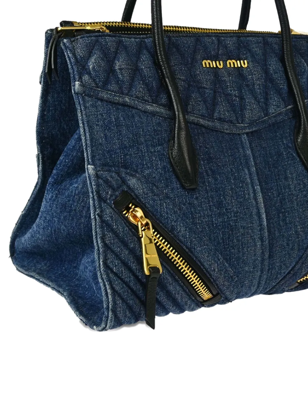 Pre-owned Miu Miu 2010s Biker Quilted Denim Handbag In Blue