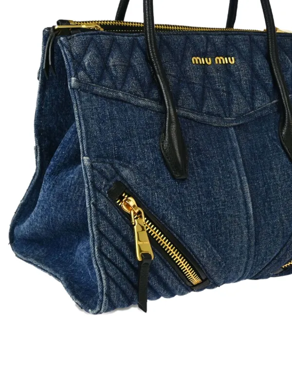 Miu Miu Pre-Owned 2010s Biker デニムハンドバッグ | ブルー Miu Miu Pre-Owned 2010s Biker デニムハンドバッグ | ブルー