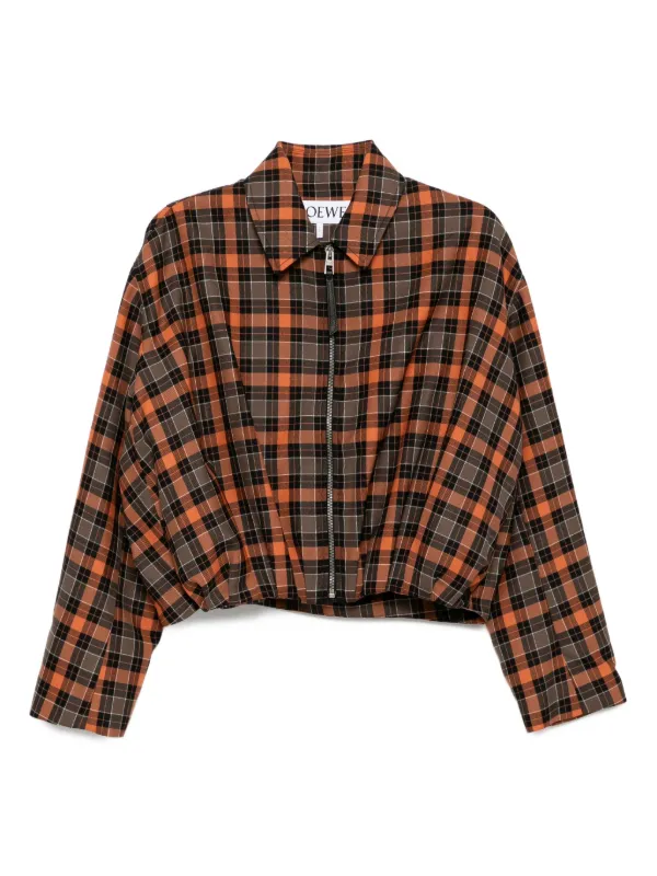 LOEWE ロエベ ジャケット ウール ロゴパッチ タータンチェック LOEWE チェック ジャケット | オレンジ | FARFETCH JP