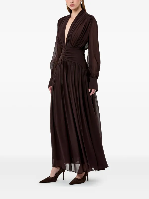 blue dress for baby girl Brown Deep V-Neck Tiered Maternity Maxi Dress – PinkBlush main image 0