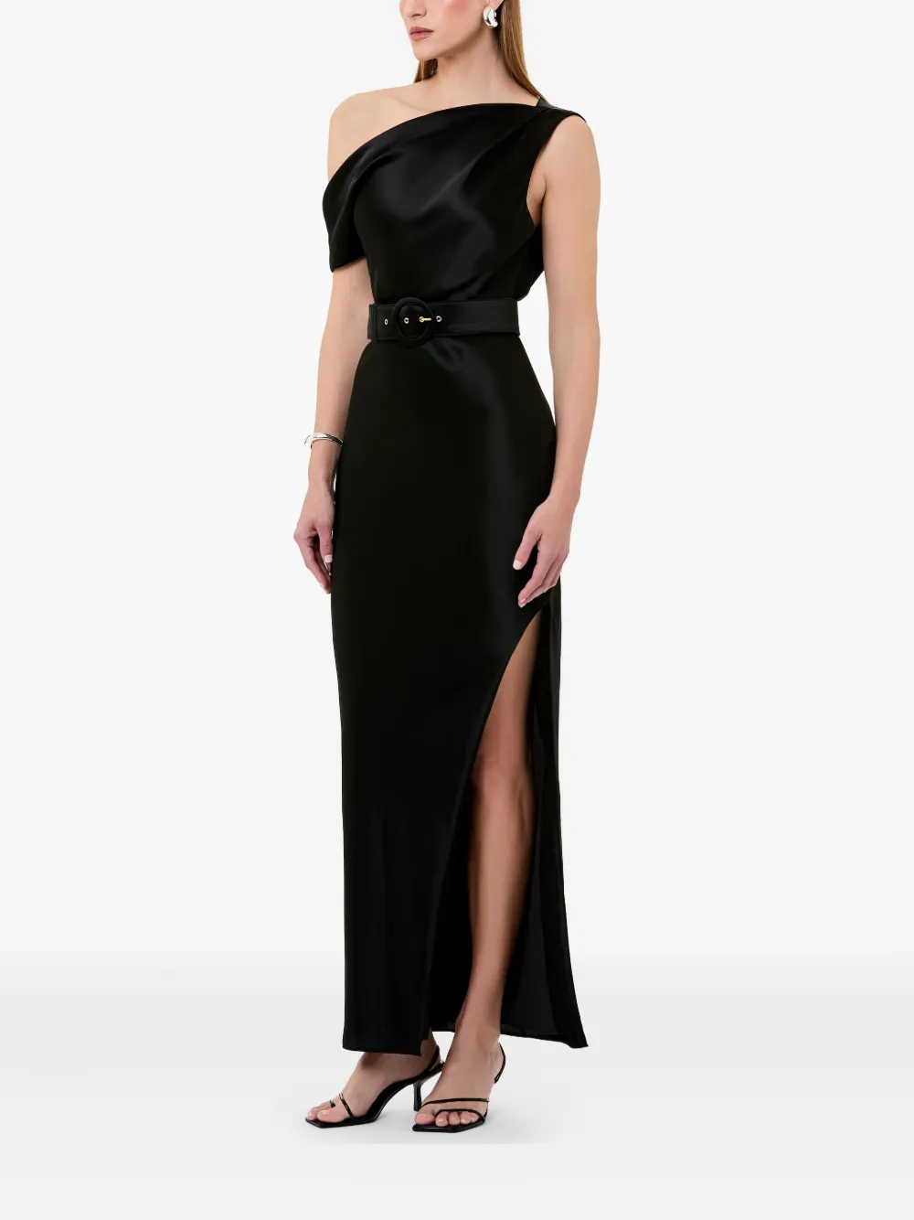 Nicholas Eartha asymmetrische maxi-jurk met ceintuur Zwart