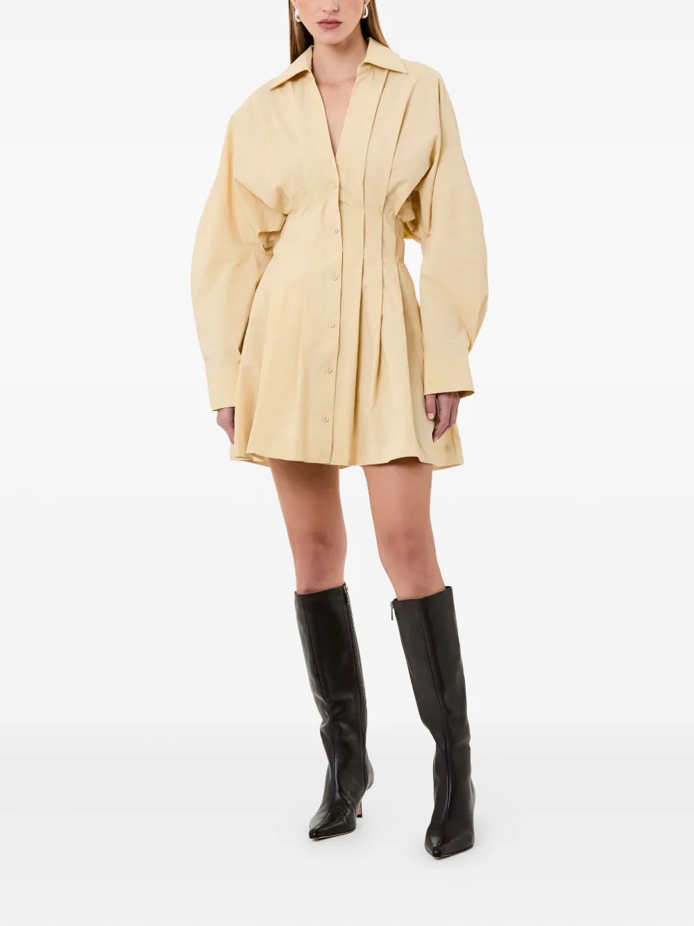 Nicholas Fabienne Pleated Button-front Shirt Dress In Yellow