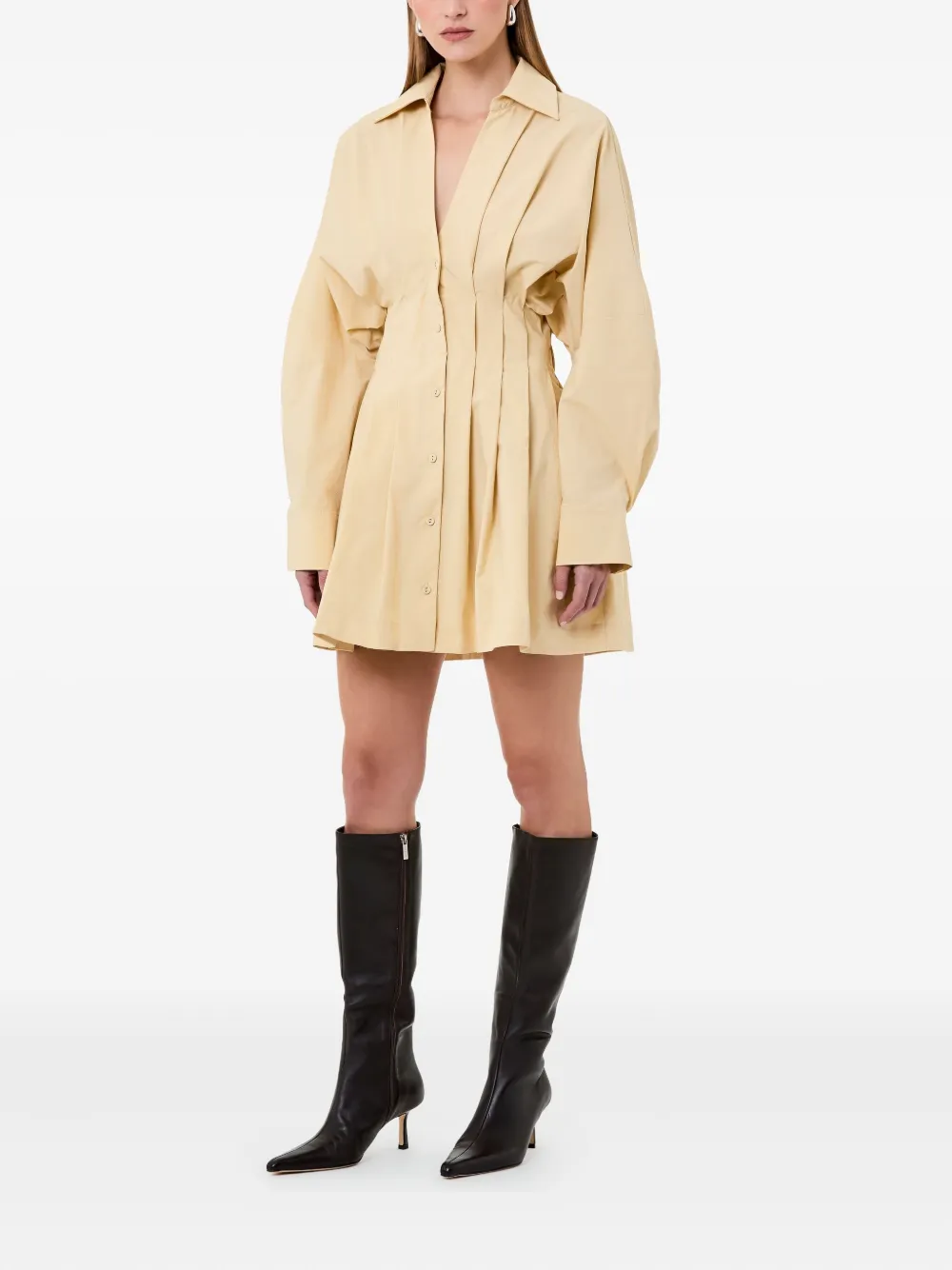 Nicholas Fabienne Pleated Button-front Shirt Dress In Yellow