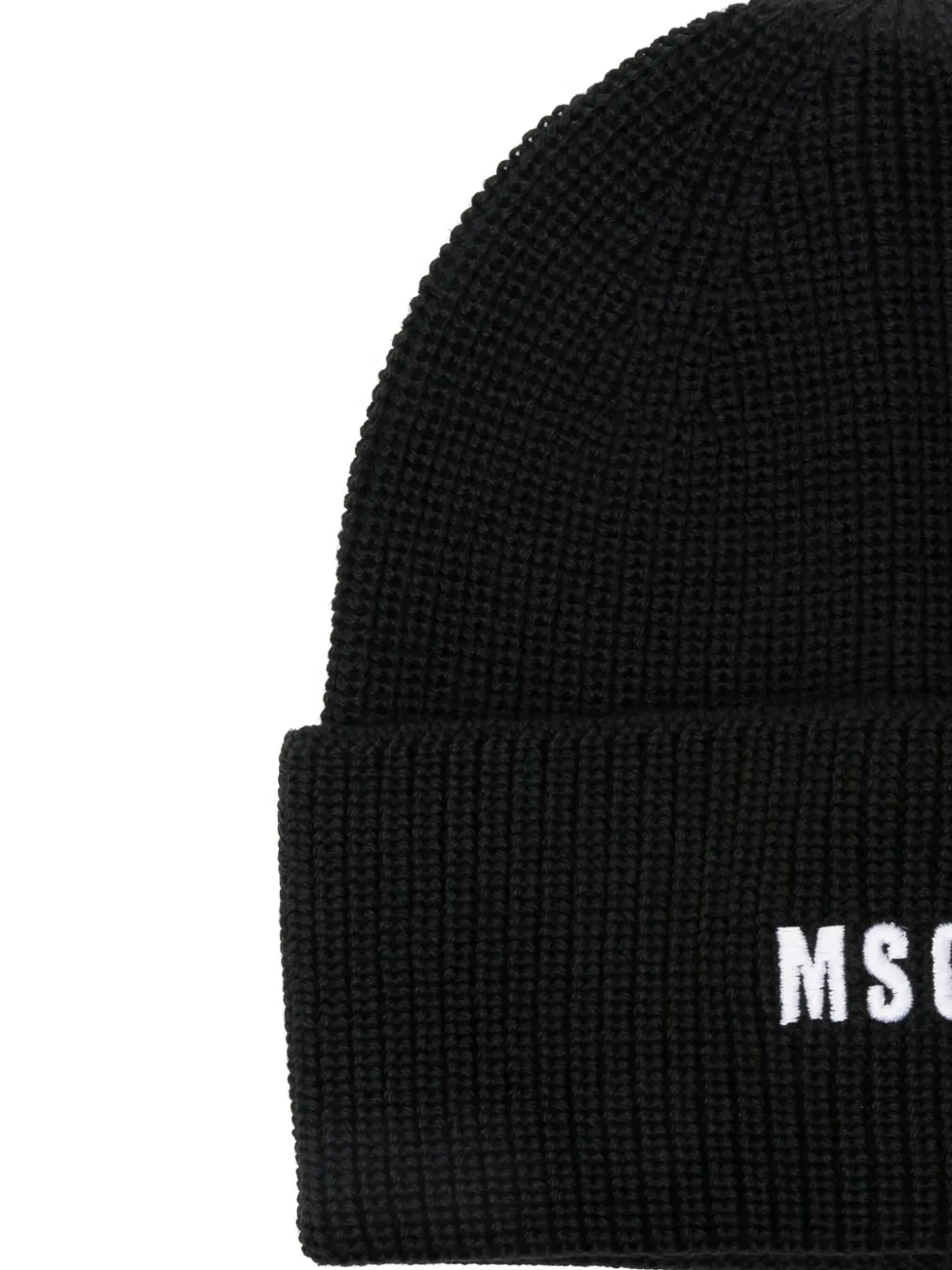 Msgm Logo-embroidered Ribbed Beanie In Black