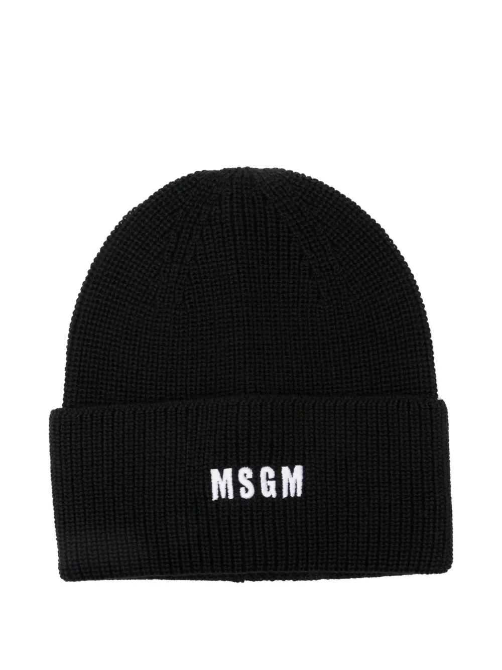 Msgm Logo-embroidered Ribbed Beanie In Black