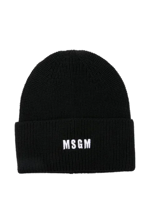 MSGM logo-embroidered ribbed beanie