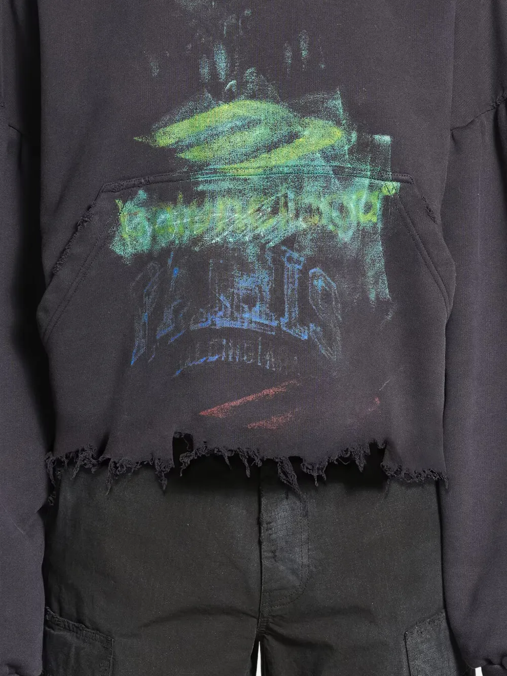 Balenciaga Hoodie met vervaagde print en franje Zwart
