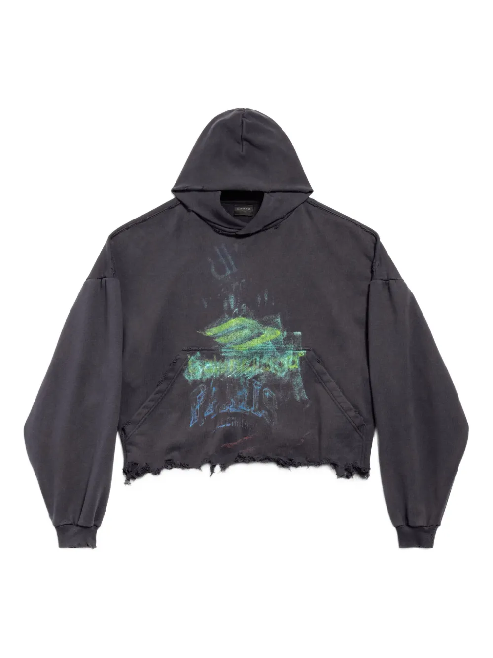 Balenciaga Hoodie met vervaagde print en franje Zwart