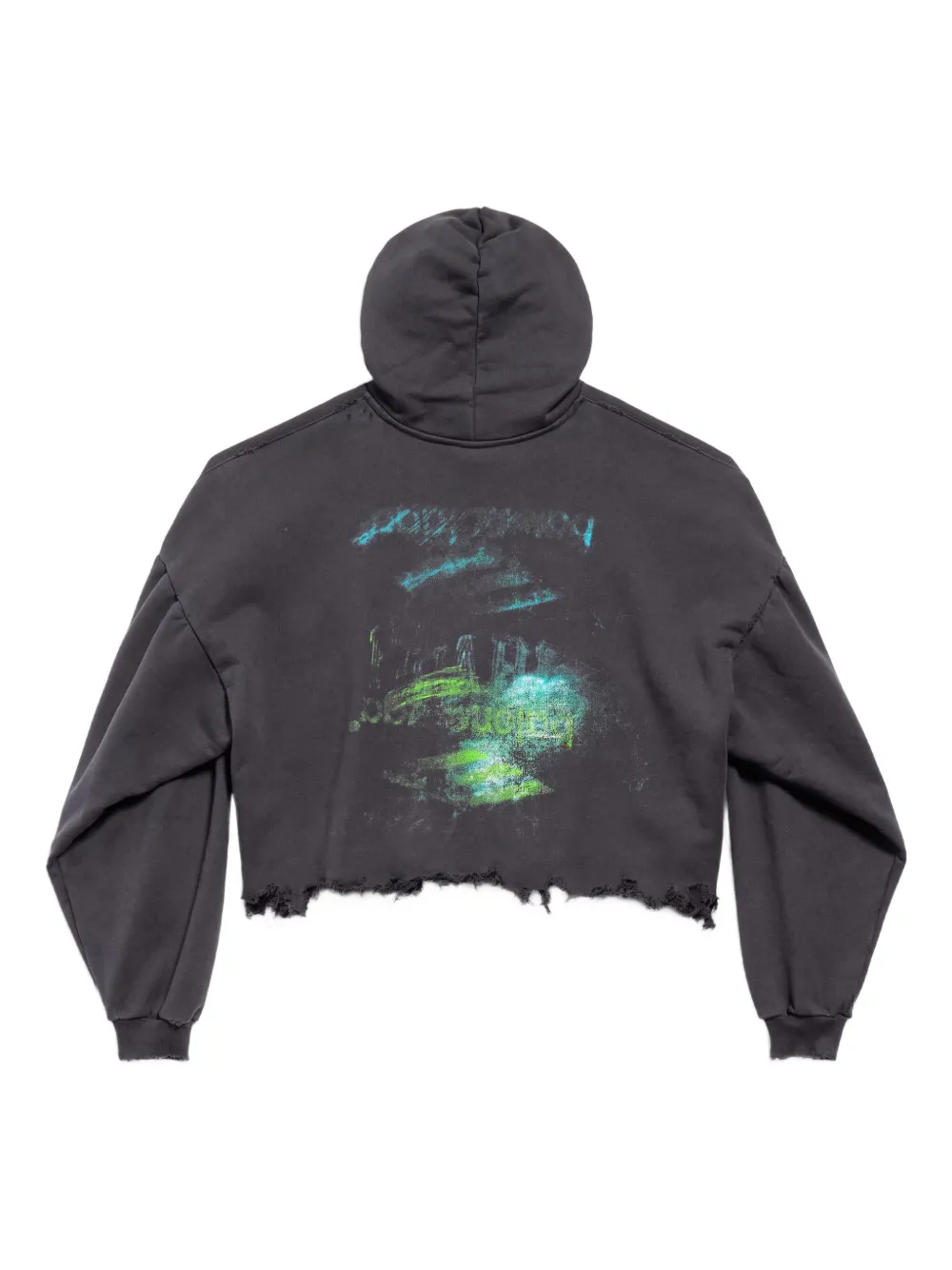 Balenciaga faded-print frayed-hem hoodie Zwart
