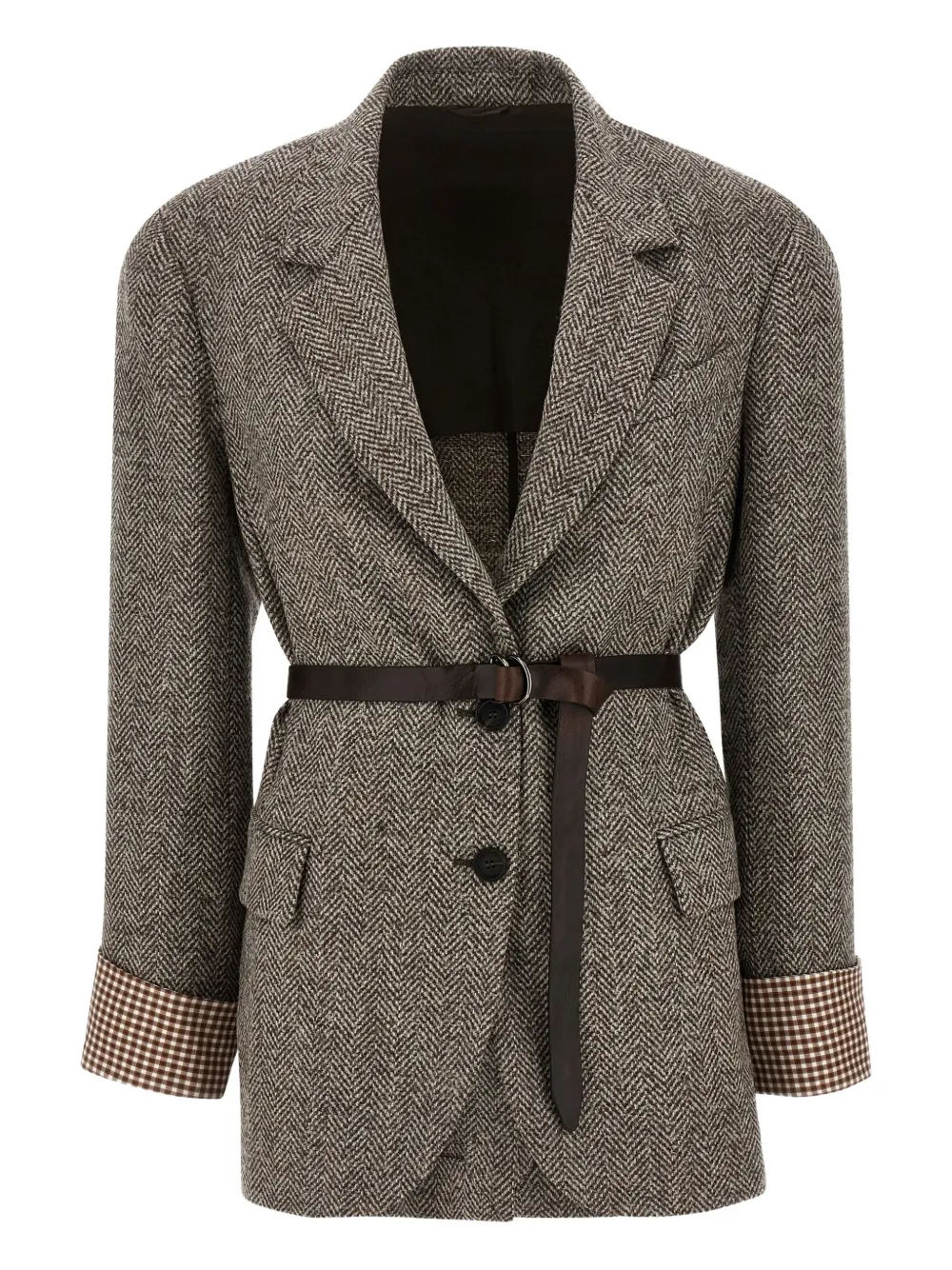 Brunello Cucinelli herringbone belted blazer | Brown | Image 1