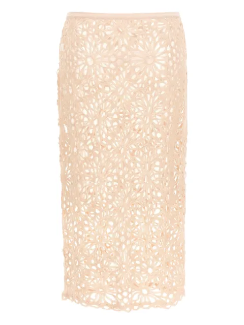 Norma Kamali floral-crochet midi skirt