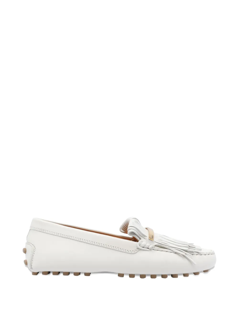 Tod's Gommino Embellished Fringed Leather Loafers In White