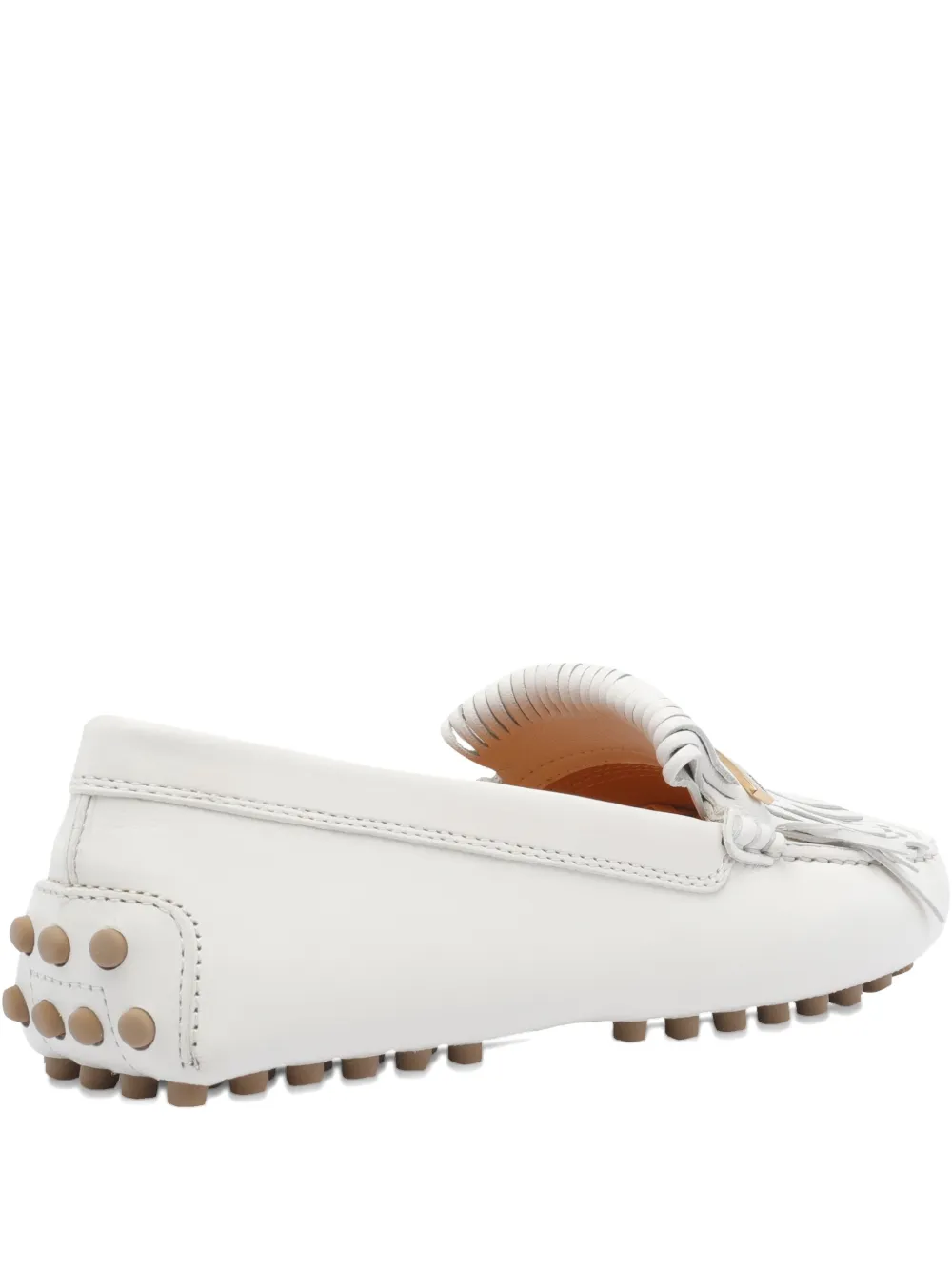 Tod's Fringed Pebble Loafers In White